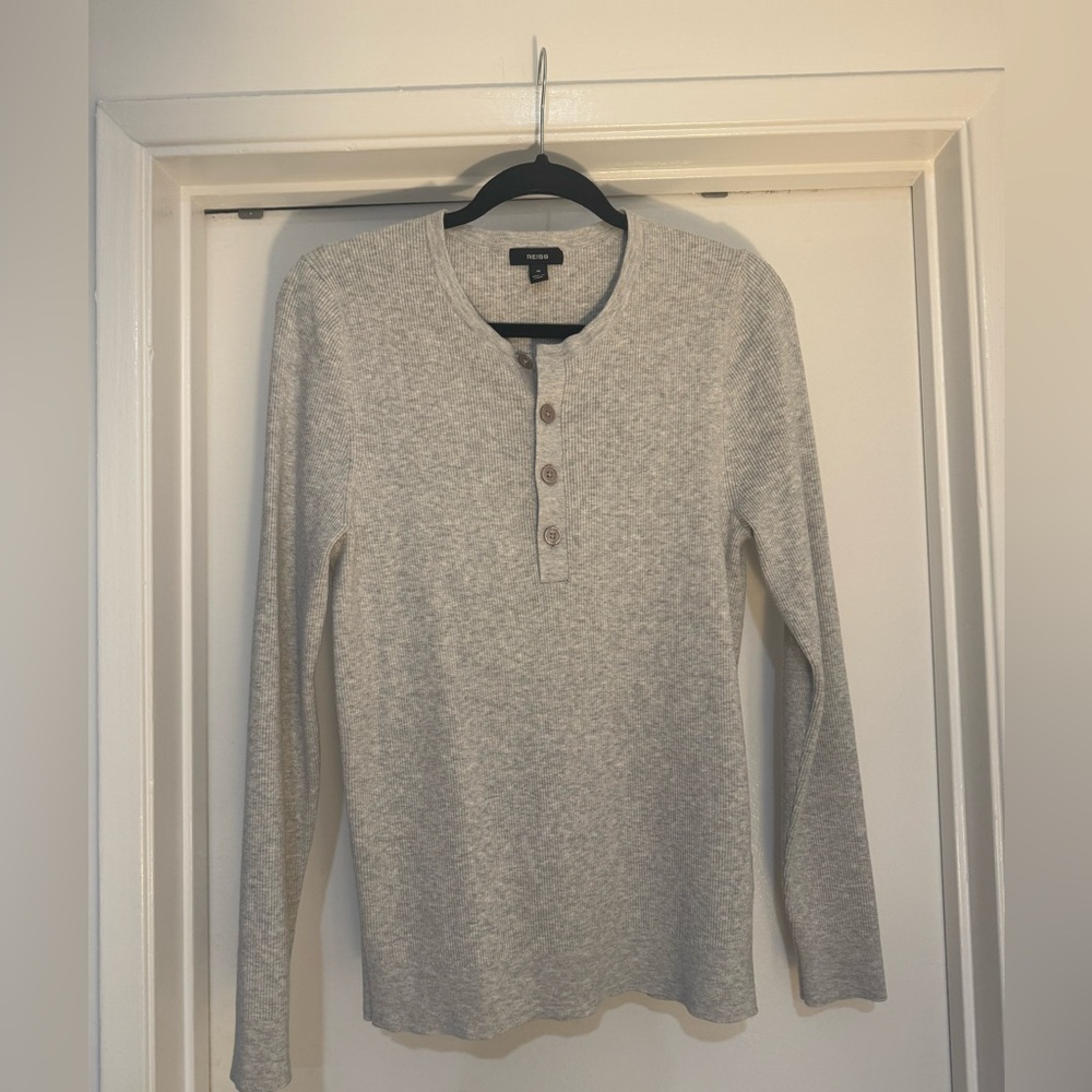 Reiss Ashwell Rib Knit Henley Jumper in Grey - NEVER WORN